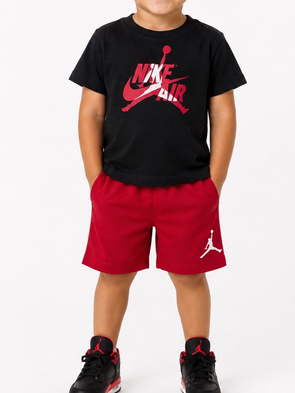Jordan Boys 2 Piece Nike Air T-Shirt Shorts Set Black Red Size 4T